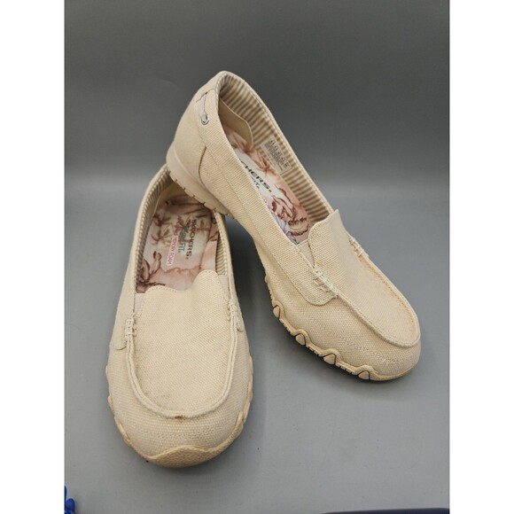 Sketchers Canvas 8.5 Beige Slip-on Relaxed Fit Memory Foam Bikers Pedestrian - Picture 7 of 11